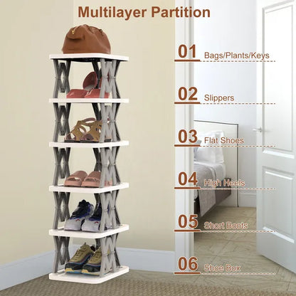 6 Tier Foldable Shoe Rack Vertical Shoe Organizer Narrow Shoe Rack For Small Spaces Space Saving Free Standing - view 3