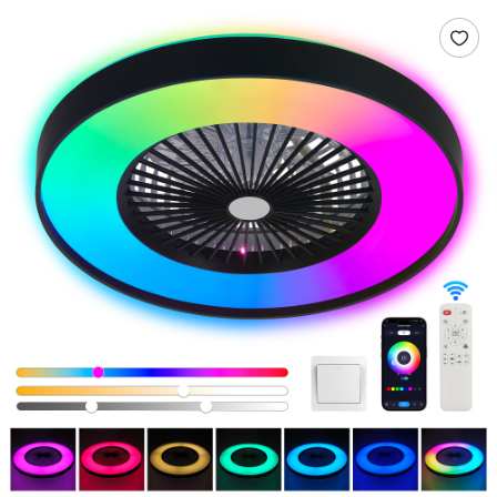 23 Inch Black Ceiling Fan Light With LED RGB Dimmable & Color Changing, APP & Remote Control - view 5