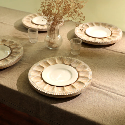 Handcrafted Wood White Charger Plate Wooden Dinning Placemat Artisan Wood Tableware - view 3