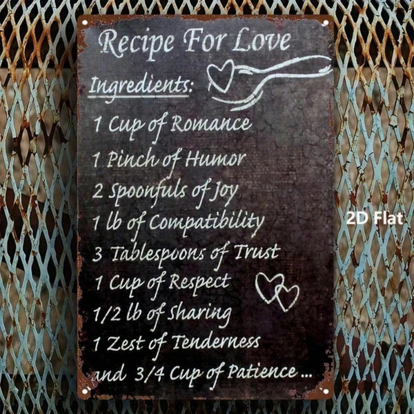 Vintage Recipe For Love Metal Wall Sign, 2D Flat Retro Iron Tin Wall Art 8x12 Inch - view 4