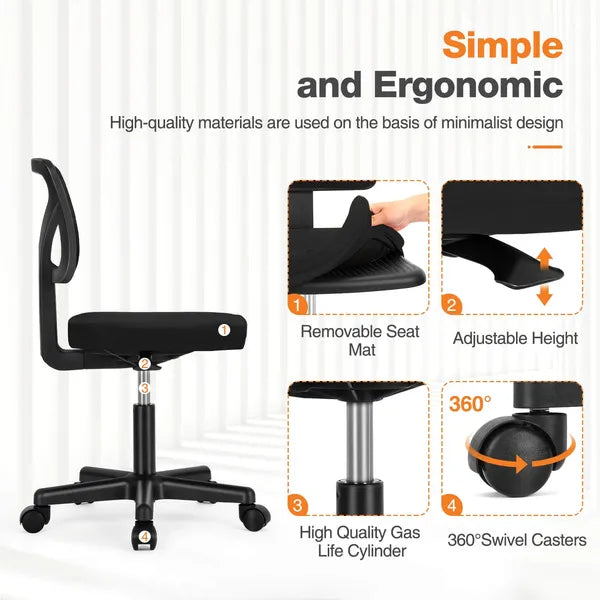 Low-Back Mesh Armless Office Chair,Swivel Rolling Computer Chair No Arms With Lumbar Support - view 8
