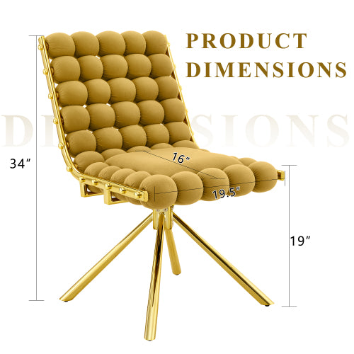 Set Of 2 Yellow Puffy Bubble Chair Ball Chain Chair Velvet Dining Chairs With Gold Legs - view 2