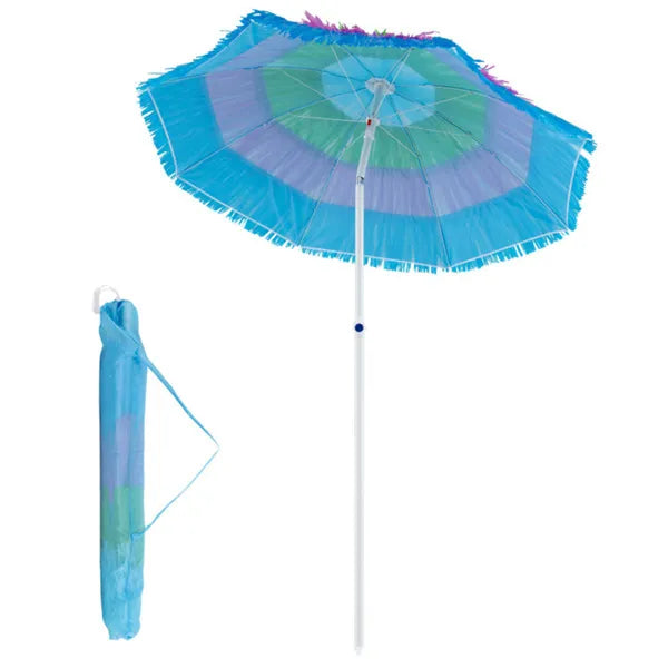 6ft Thatched Tiki Patio Umbrella, Tropical Outdoor Umbrella With Push Button Tilt (Multicolor)