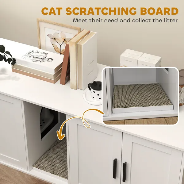 Cat Litter Box Enclosure With Double Room, Scratching Mat For 2 Cats - view 6