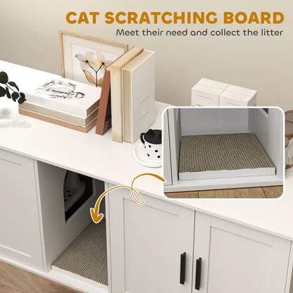 Cat Litter Box Enclosure With Double Room, Scratching Mat For 2 Cats - view 6