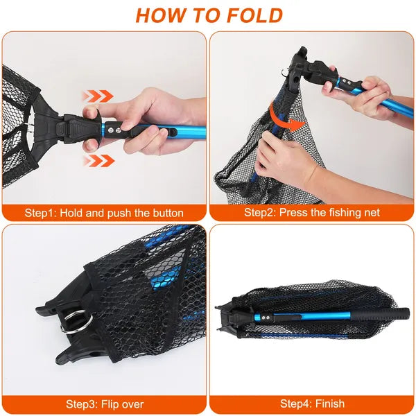 Foldable Fishing Net With Aluminum Alloy Rod EVA Handle Durable 5MM Hexagonal Nano Coating Nylon Mesh Collapsible - view 5