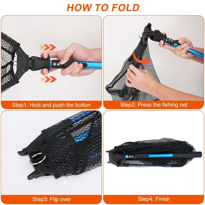 Foldable Fishing Net With Aluminum Alloy Rod EVA Handle Durable 5MM Hexagonal Nano Coating Nylon Mesh Collapsible - view 5