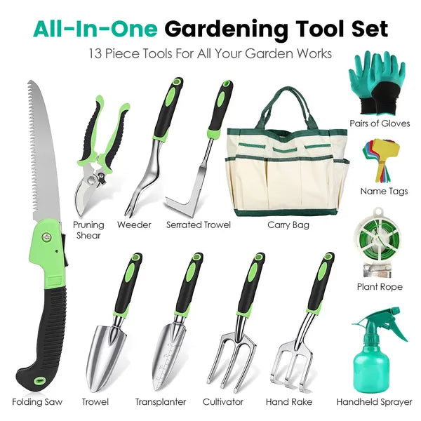 13Pcs Garden Tool Set Aluminum Alloy Gardening Hand Tools Starter Kit With Garden Bag Outdoor Hand Tools - view 2