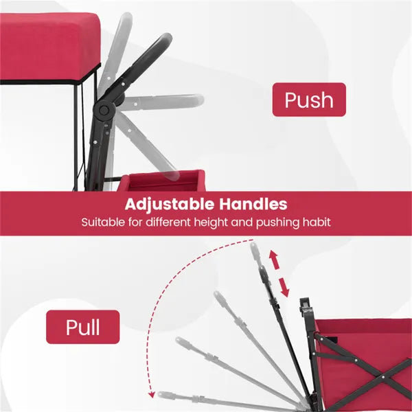 Foldable Utility Wagon,Adjustable Handle Outdoor Wagon, Puncture-Proof Wheels With Brakes - view 2