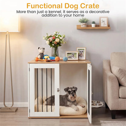 Furniture Style Dog Crate with 360° Rotating Feeder & 304 Stainless Steel Bowls, Double Locking Indoor Dog Kennel - view 6