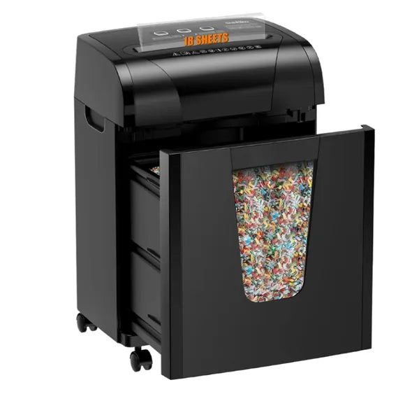 Woolsche Paper Shredder, 18-Sheet Cross Cut With 18 Liters Pull Out Bin, P-4 Security Level