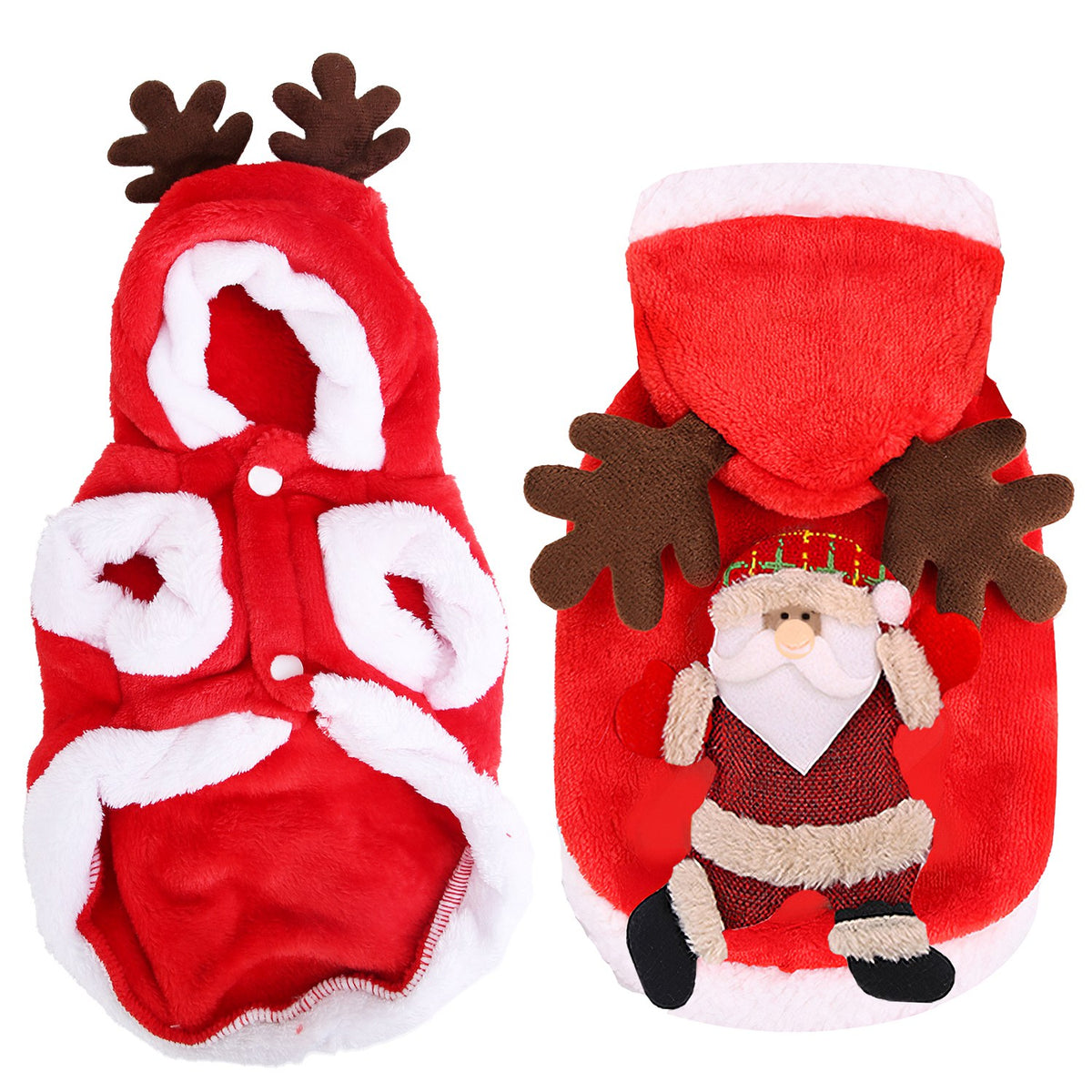 1Pc Pet Christmas Clothes Santa Claus Reindeer Antlers Costume Winter Outfit New Year Coat For Small Medium Dogs Cats - view 3