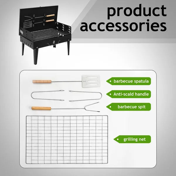 Barbecue Grill Outdoor Portable Charcoal Grill Collapsible Iron Square Charcoal Grill 17.32x10.63x8.66 Inch Black - view 4