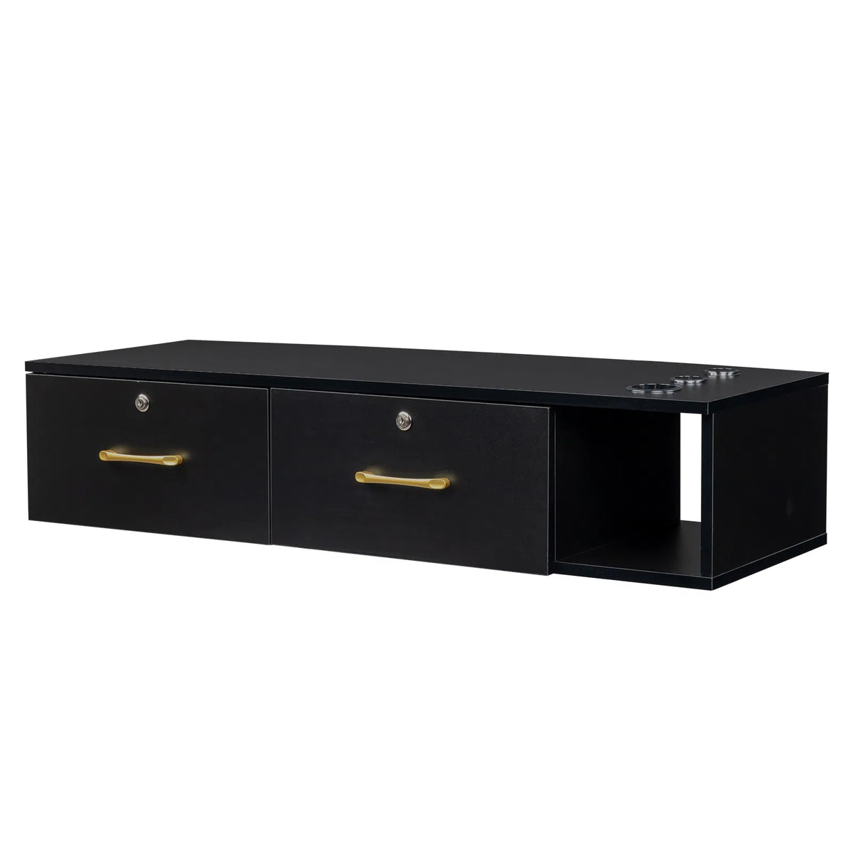 15cm E0 particleboard with hemp surface, two draws and three holes with lock, salon cabinet, black - view 9