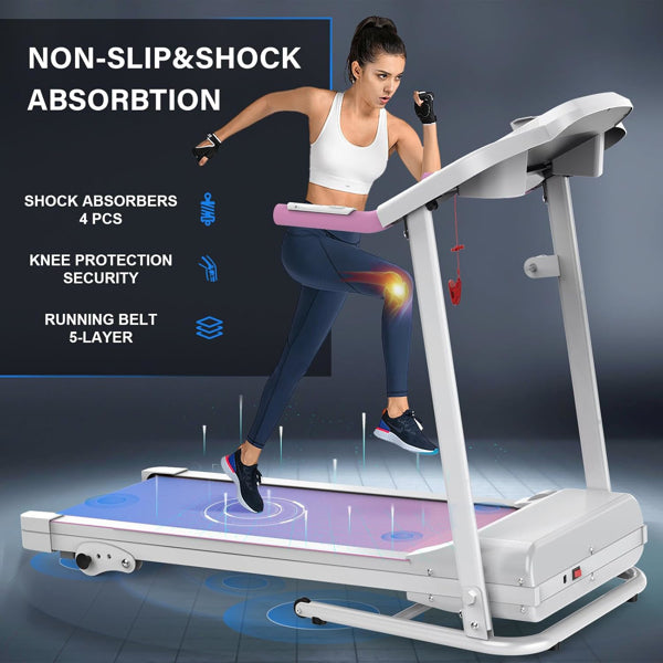 Compact Folding Treadmill For Home - 2.5HP Quiet Brushless Motor, 3-Level Incline, 7.5 MPH, Shock Absorption