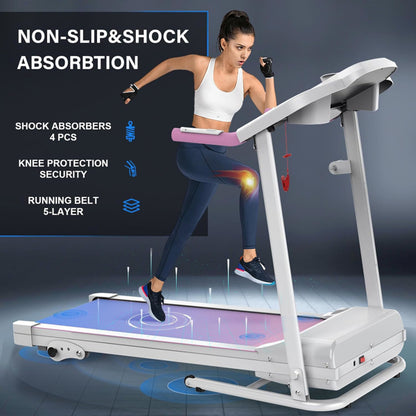 Compact Folding Treadmill For Home - 2.5HP Quiet Brushless Motor, 3-Level Incline, 7.5 MPH, Shock Absorption