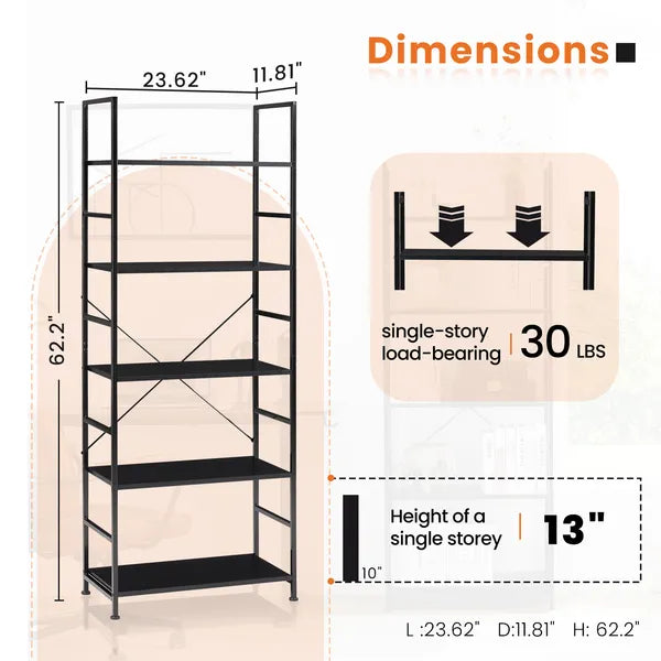 5 Tiers Bookshelf, Classically Modern Book Shelf, Book Rack, Storage Rack Shelves In Living Room&Home&Office - view 3