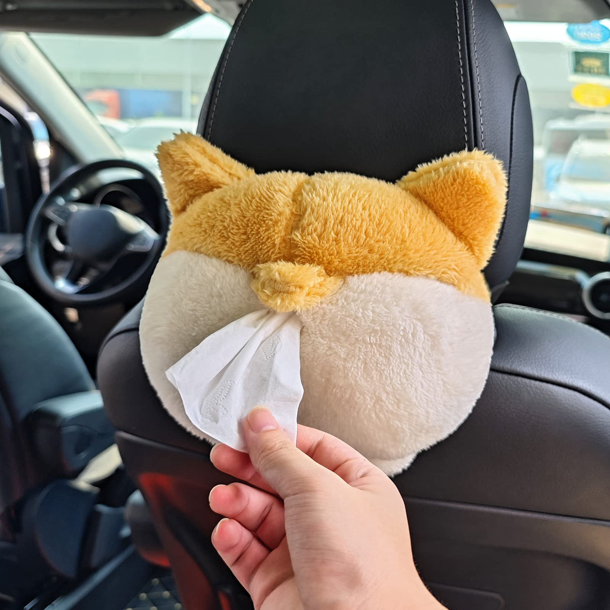 Tissue Box Cover Soft Adorable Corgi Butt Shaped Creative Storage Bag Hanging Pouch Tissue Box Wrapper For Car Home - view 3