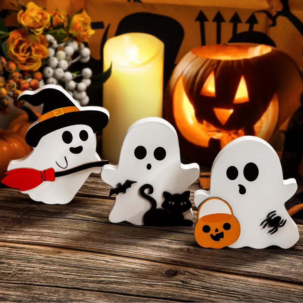 Ute Ghost Halloween Decorations Indoor, Wooden Tiered Tray Decor Table Sign Set Of 3 - view 3