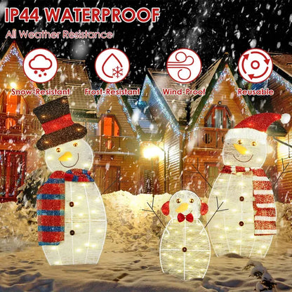 3Pcs 2D Christmas Snowman Yard Decoration Snowman Family Outdoor Decoration With 60Pcs LED Warm Yellow Lights IP44 - view 5