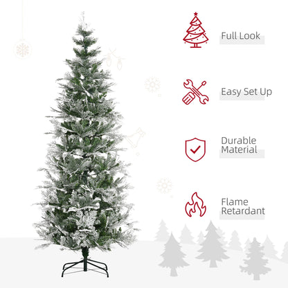 7.5 Feet Pencil Snow Flocked Artificial Christmas Tree With 880 Realistic Cypress Branches, Auto Open, Green - view 6