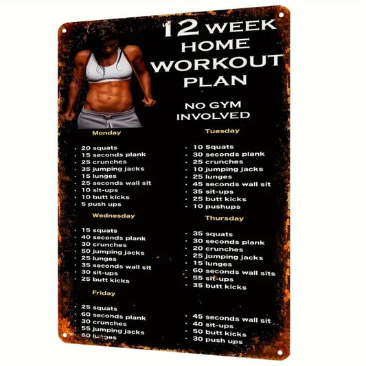 Vintage Fitness Plan Aluminum Sign Home Workout Guide Motivational Wall Decor For Home Gym Bar Indoor Outdoor Use 12x8
