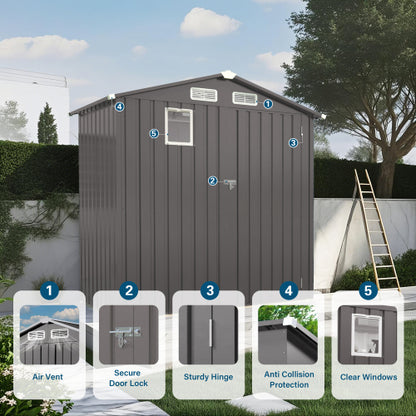 6X 3.6FT Metal Outdoor Storage Shed, Tool Shed With Peaked Roof Watertight With Clear Window And Lockable Door Compact - view 5