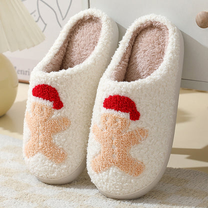 Christmas Home Slippers Cute Cartoon Santa Claus Cotton Slippers For Women And Men Couples Winter Warm Furry Shoes - view 6