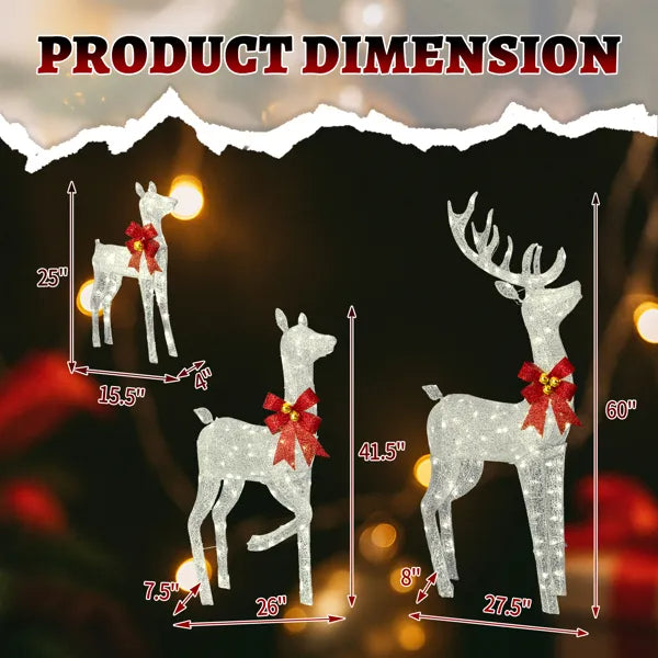 3-Piece Lighted Christmas Reindeer Family Set Outdoor Decorations, Weather Proof Sparkling Deer Family Set Of - view 5