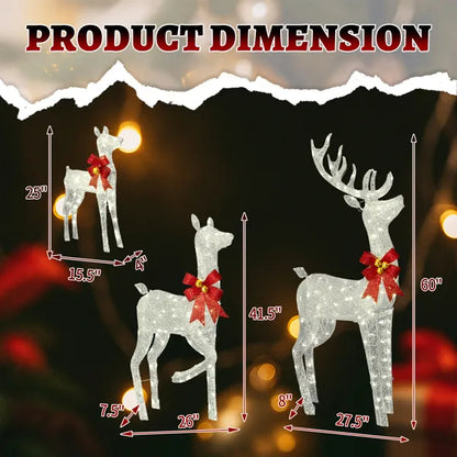 3-Piece Lighted Christmas Reindeer Family Set Outdoor Decorations, Weather Proof Sparkling Deer Family Set Of - view 5