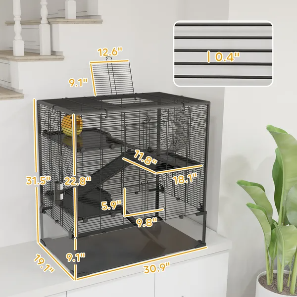 4 Tier Hamster Cage With Deep Tempered Glass Bottom, Running Wheel, Hut, Water Bottle, Food Dish - view 4