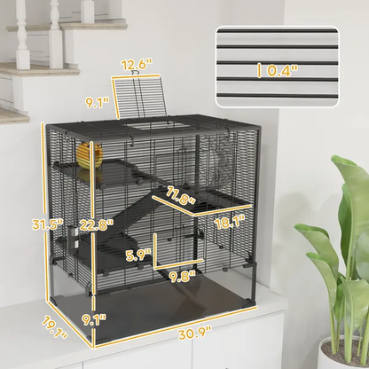 4 Tier Hamster Cage With Deep Tempered Glass Bottom, Running Wheel, Hut, Water Bottle, Food Dish - view 4