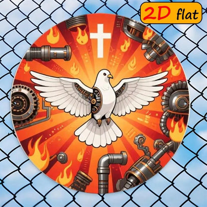 1pc 7.87x7.87in Round Aluminum Sign With White, 7.87x7.87in, Aluminum Sign With White Dove & Mechanical Elements - view 6