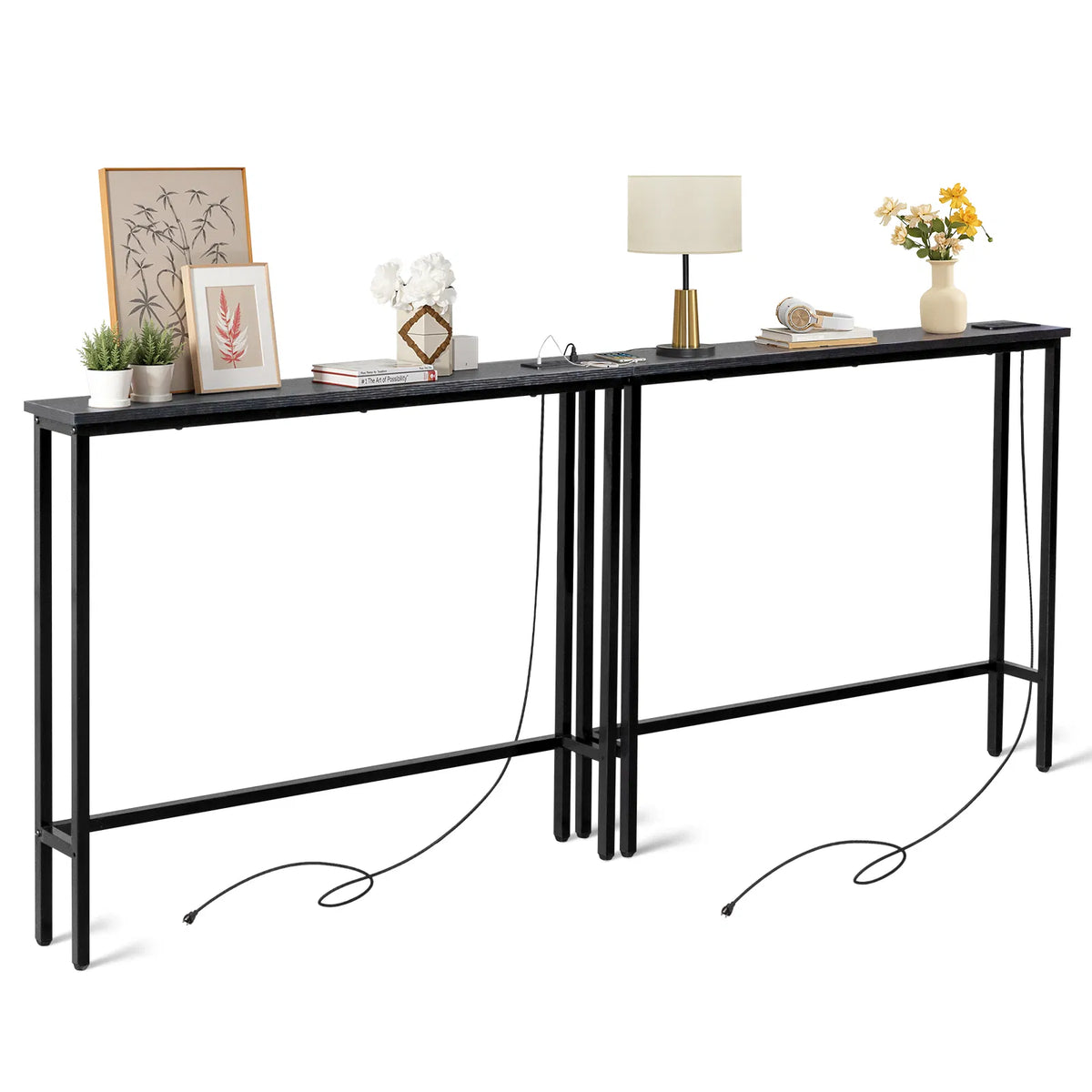 2 Pack 39.4" Narrow Console Sofa Table with Power Outlets and USB Ports