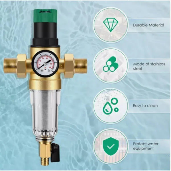 3/4 Inch Water Pressure Reducer With Gauge And Mesh Filter, For RV, Home - view 3