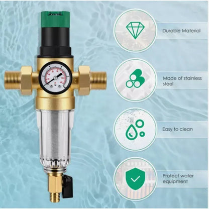 3/4 Inch Water Pressure Reducer With Gauge And Mesh Filter, For RV, Home - view 3