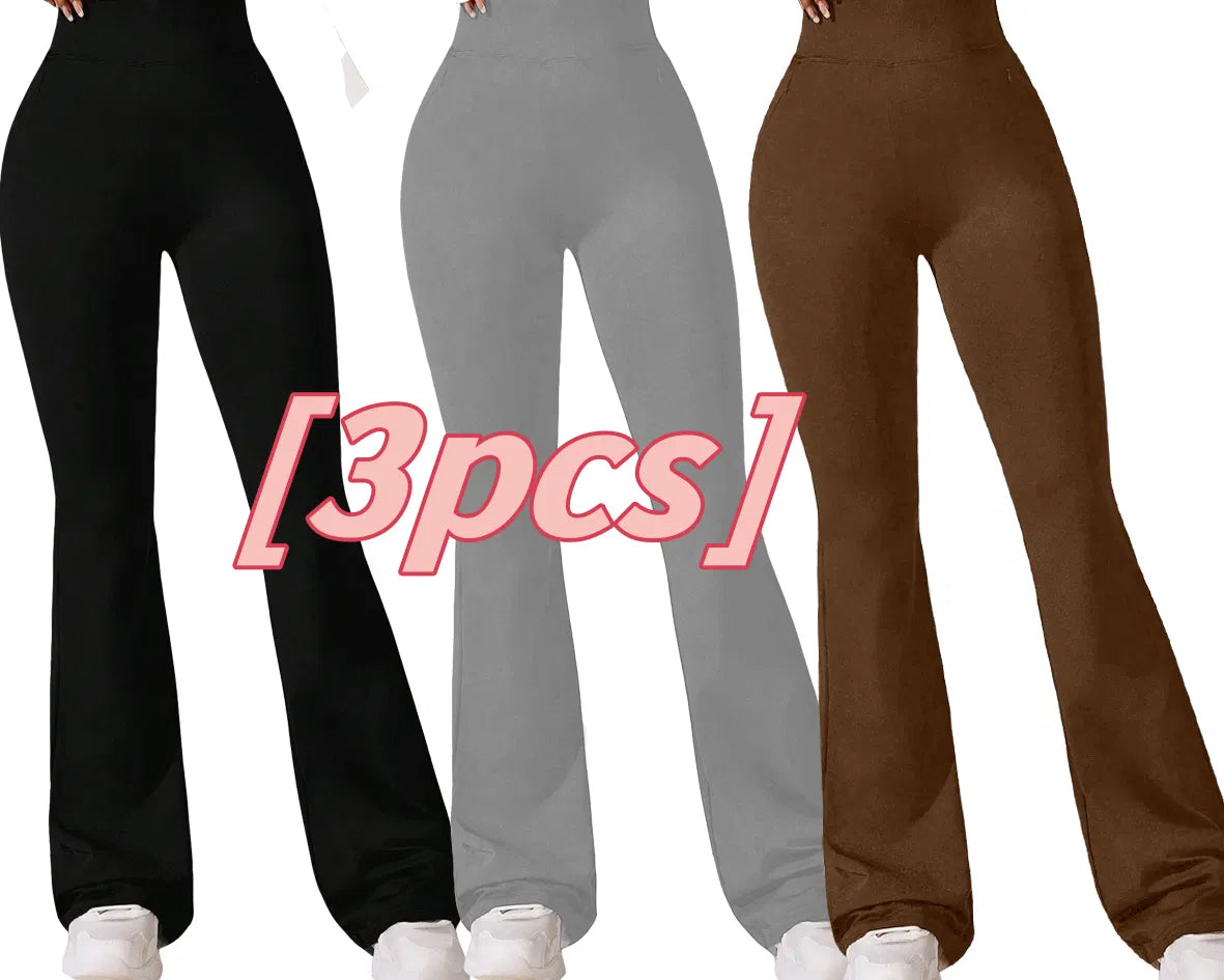 3pcs High-Waisted Flare Sharkskin Leggings Slim Fit, Lightweight & Sculpting Yoga Pants