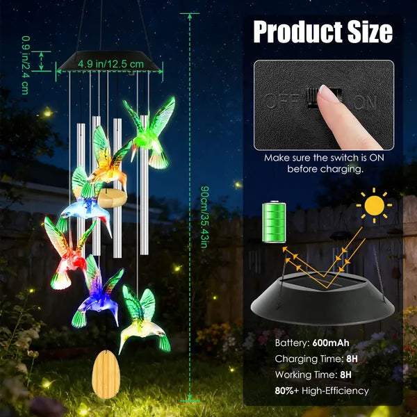 1Pc - 2Pcs Options - Solar Hummingbird Wind Chime With Aluminum Tubes 7 Color Changing Wind Chime For Outside IPX4 - view 6