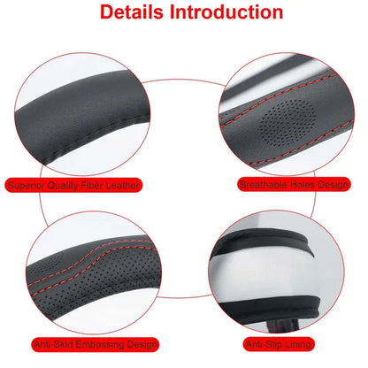 Steering Wheel Cover 14.5in-15in Diameter Universal Fiber Leather Car Steering Wheel Protector - view 2