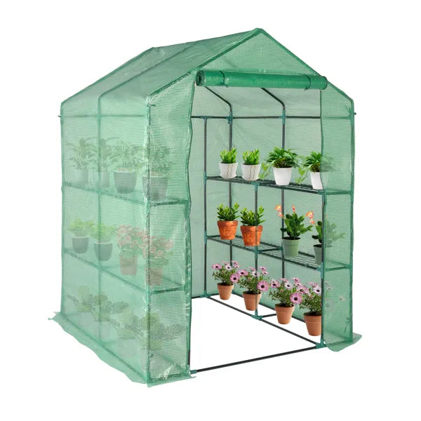 143x143x195cm Black Iron Pipe Steeple With 8 Pieces Grid Flower Stand With Zipper Rolling Door PE Cloth Greenhouse - view 4