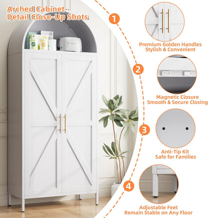 Tall Kitchen Pantry Cabinet, Arched Storage Cabinet With Doors And Adjustable Shelves - view 8