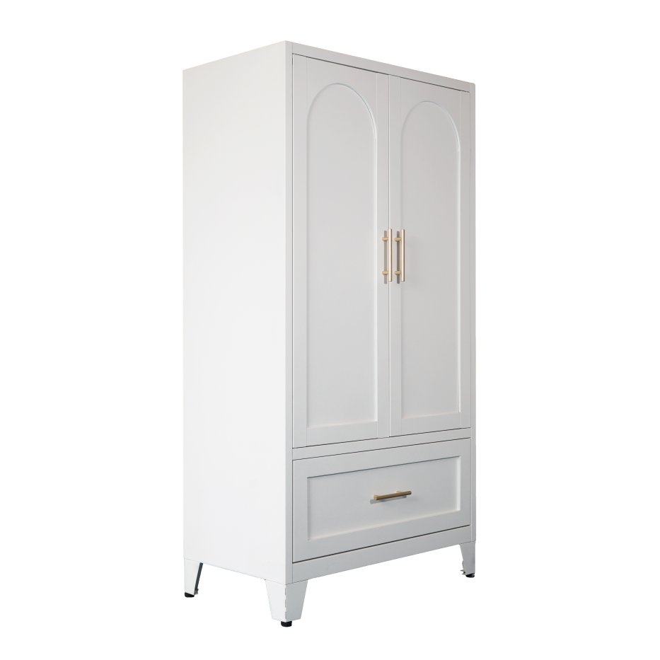 60inch Tall Metal Wardrobe Cabinet With 1 Drawer And Hanging Rod, 2 Doors Wardrobe Closet With Shelf For Bedroom - view 5