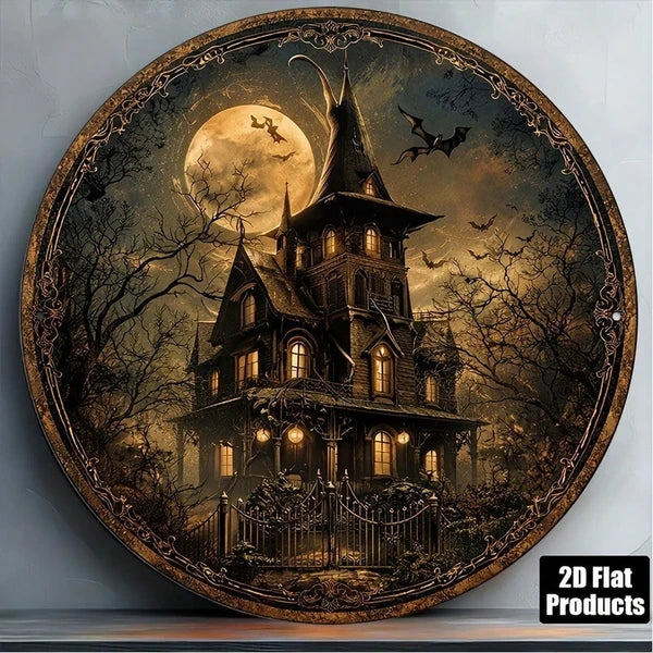 1pc 8x8in Vintage Halloween Sign, Sign, 2D Flat Round Plaque, Flat Round Plaque, Haunted House Horror Castle Decor - view 4