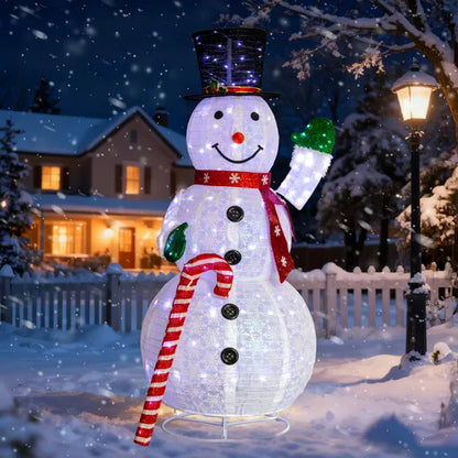5.7FT Lighted Snowman Holding Candy Cane Christmas Yard Decorations, Pre-lit Pull Up Snowman With 210 White LEDs - view 7