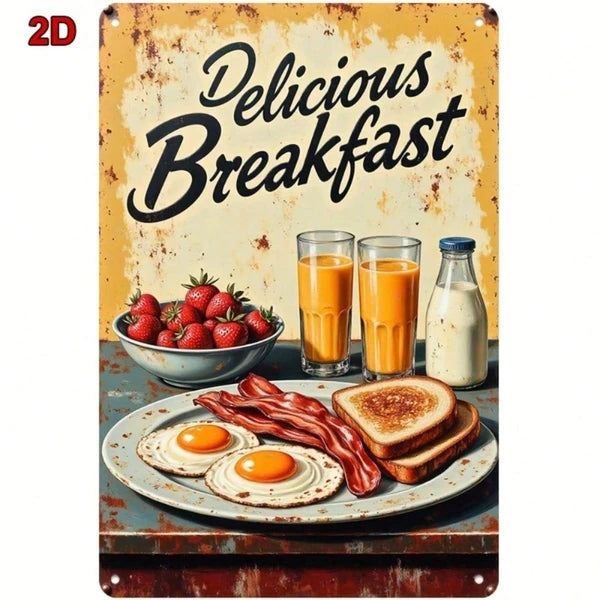 1PC 8x12 Inch Vintage Metal Sign, Fried Eggs Bacon Toast Breakfast Wall Art, Waterproof Rustproof Iron Plaque - view 5