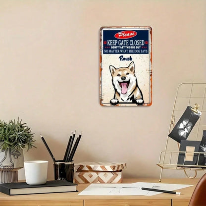 1pc Shiba Inu Dog Metal Sign, Keep Gate Closed Humorous Wall Art, Art - view 3