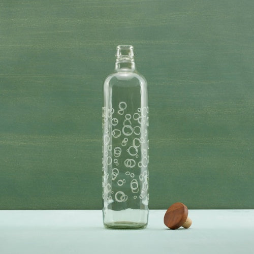 Bubbles Glass Water Bottle With Wooden Stopper-750 Ml - view 5