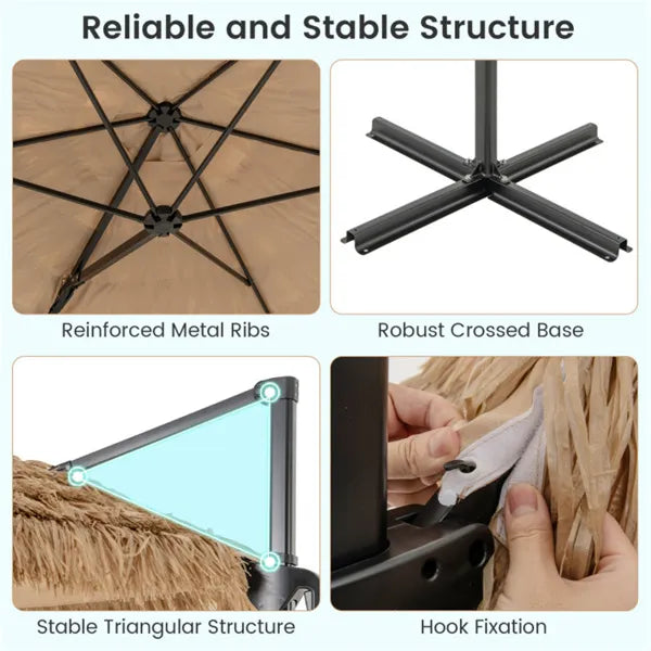 9.5ft Tropical-Style Outdoor Umbrella (Natural+Black) - 2-Tier Vented, Sun Protection, Backyard/Poolside Decor - view 5