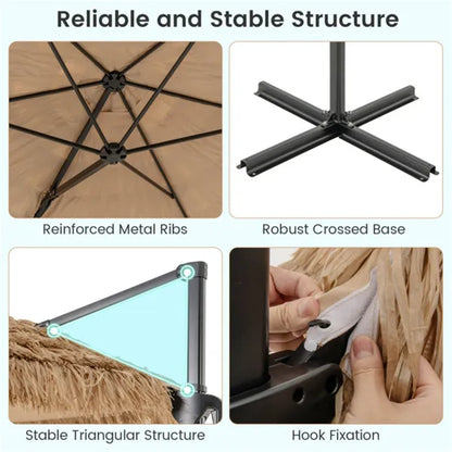 9.5ft Tropical-Style Outdoor Umbrella (Natural+Black) - 2-Tier Vented, Sun Protection, Backyard/Poolside Decor - view 5
