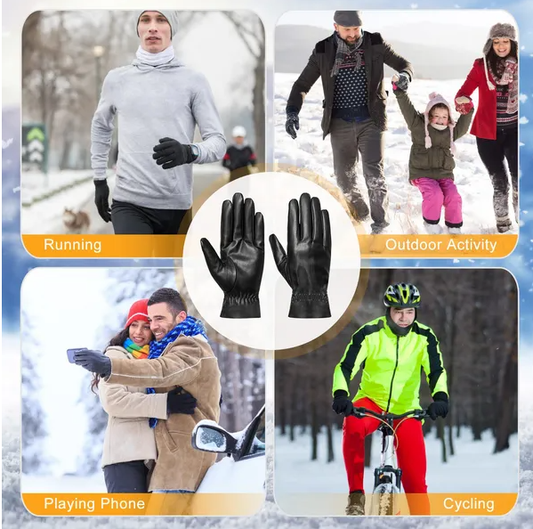 Unisex Leather Winter Warm Gloves Outdoor Windproof Soft Gloves Cycling Skiing Running Cold Winter Gloves